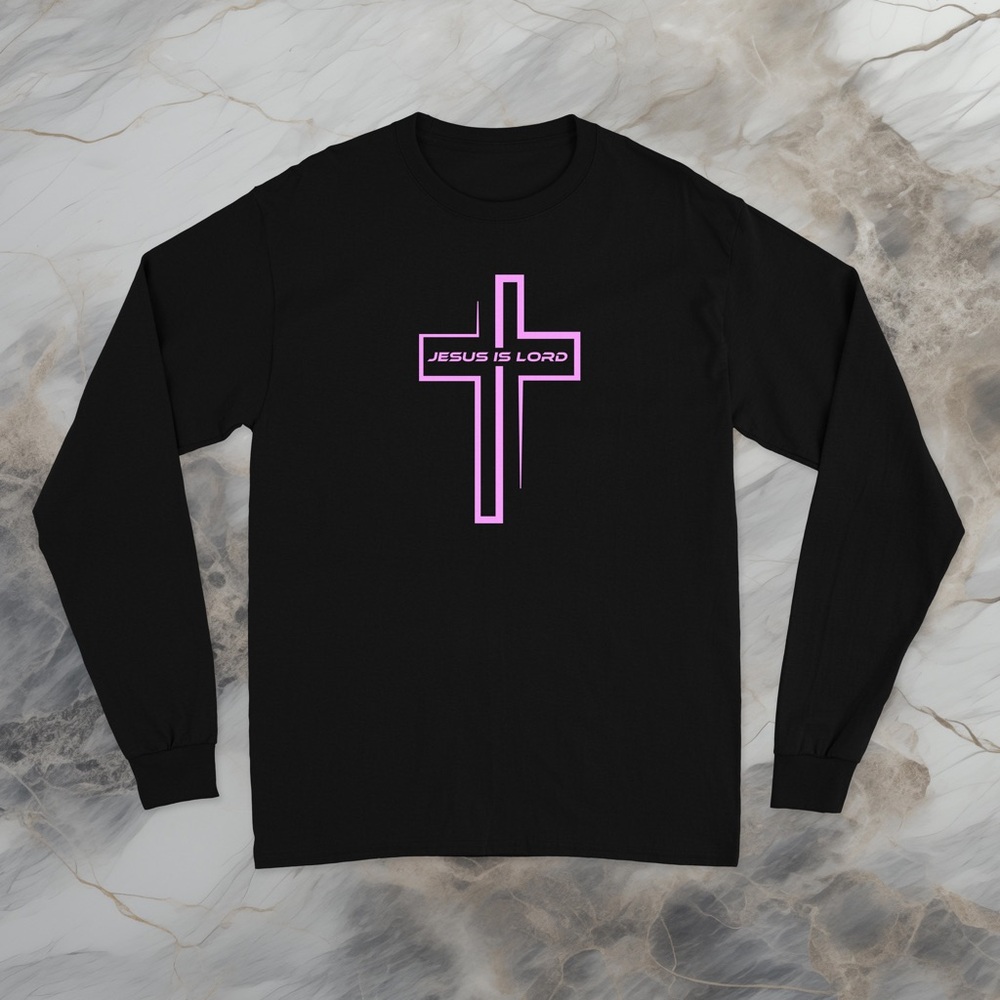 Men’s Shirt Jesus Is LORD Cross Long Sleeve Christian Faith Bible Verse T-Shirt
